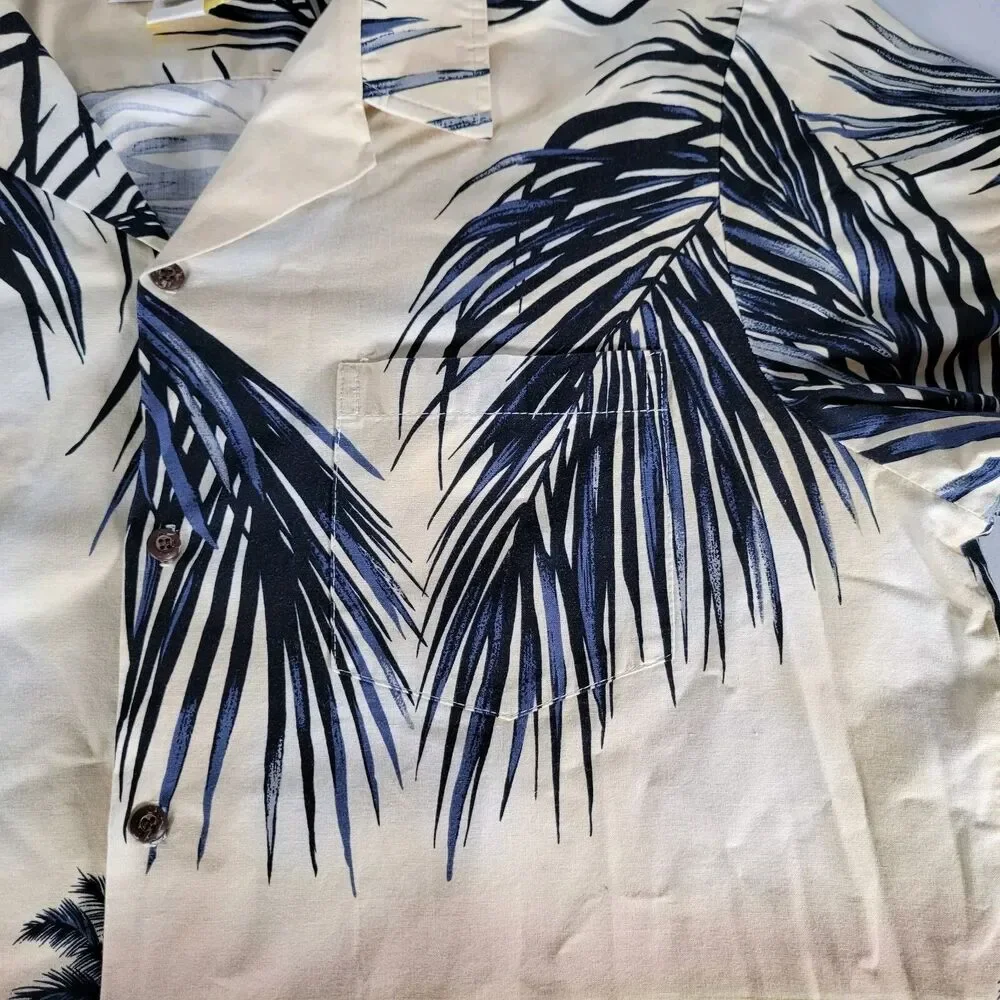 RJC Hawaiian Shirt Men's XL Beige Tan Tropical Palm Tree Button Up Vintage USA - Picture 4 of 7